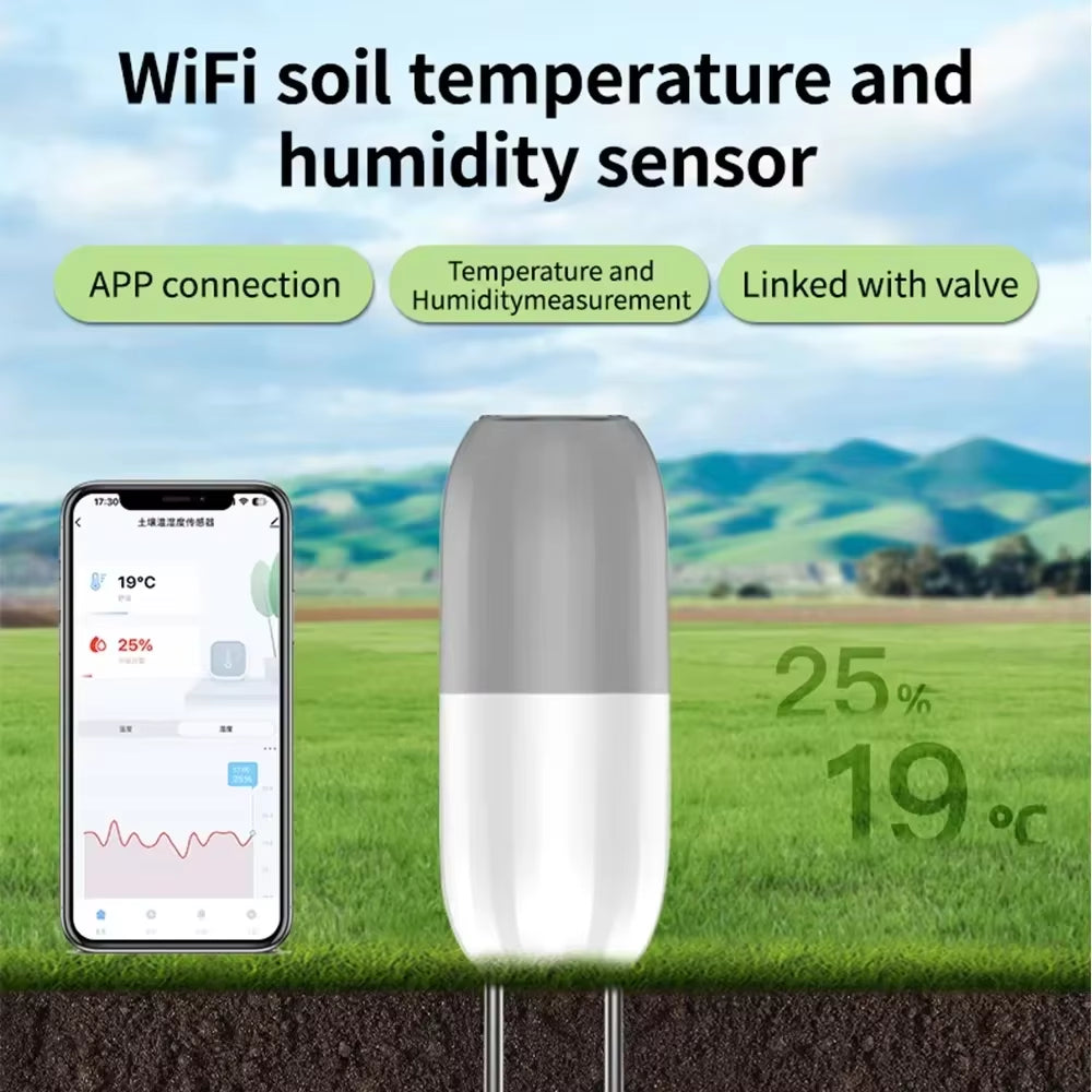 Tuya WIFI Soil Sensor Smart Temperature Humidity Detector Waterproof Wireless Soil Moisture Monitor for Garden Greenhouse