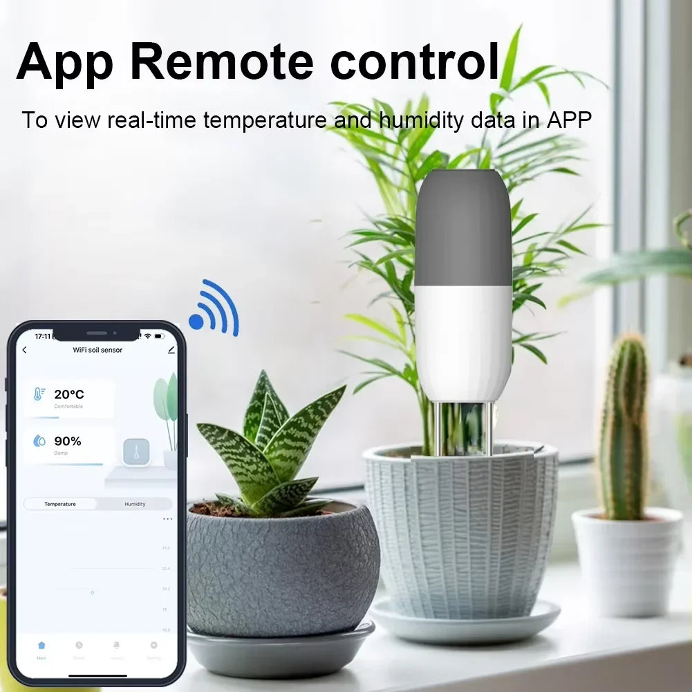 Tuya WIFI Soil Sensor Smart Temperature Humidity Detector Waterproof Wireless Soil Moisture Monitor for Garden Greenhouse