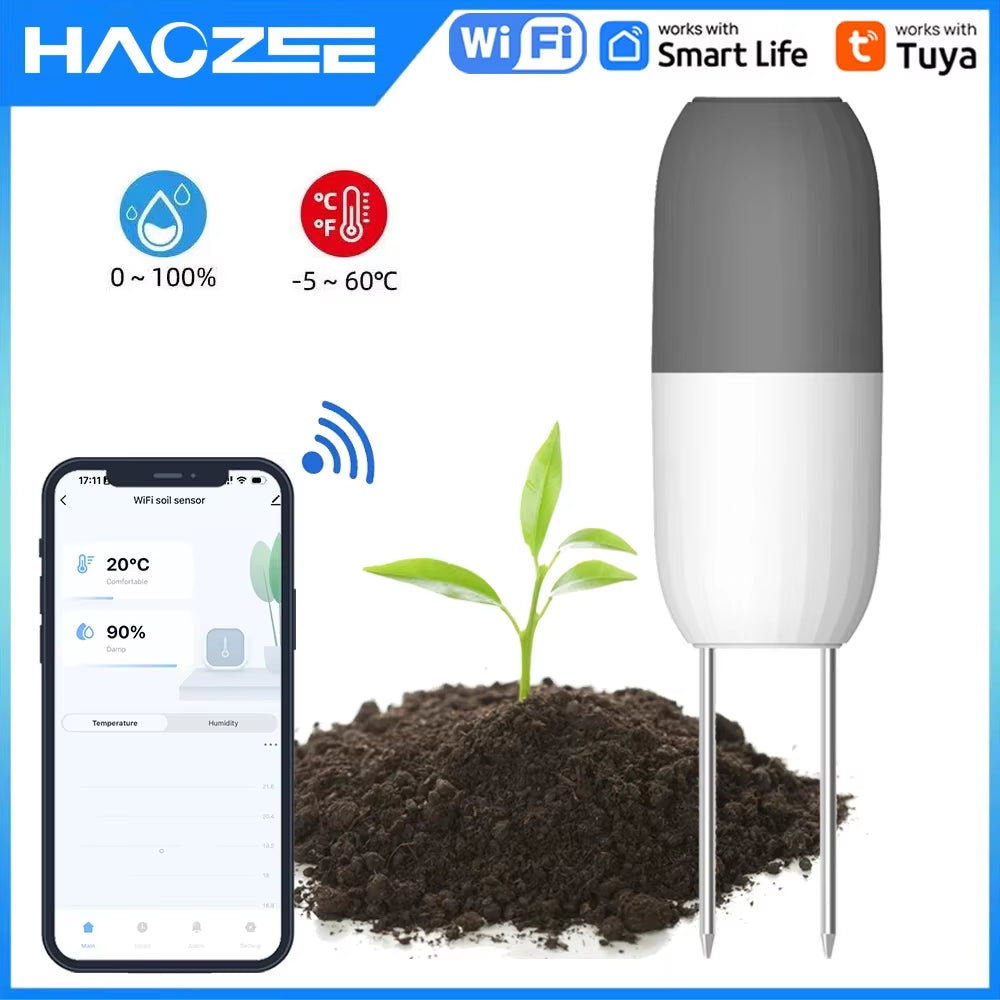 Tuya WIFI Soil Sensor Smart Temperature Humidity Detector Waterproof Wireless Soil Moisture Monitor for Garden Greenhouse