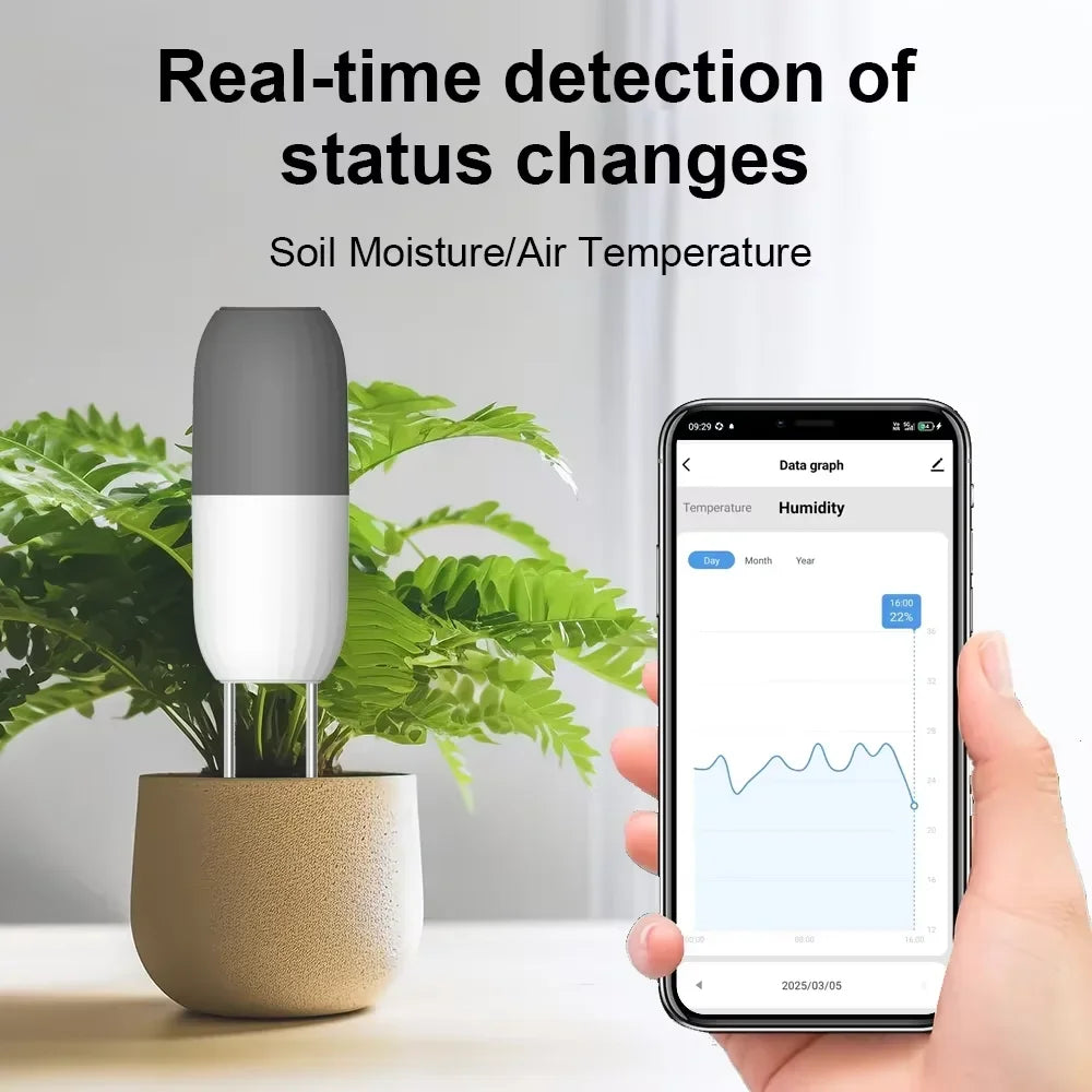 Tuya WIFI Soil Sensor Smart Temperature Humidity Detector Waterproof Wireless Soil Moisture Monitor for Garden Greenhouse